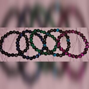 5pc Set Elegant Tiger Eye Multicolor Beaded Bracelet Set